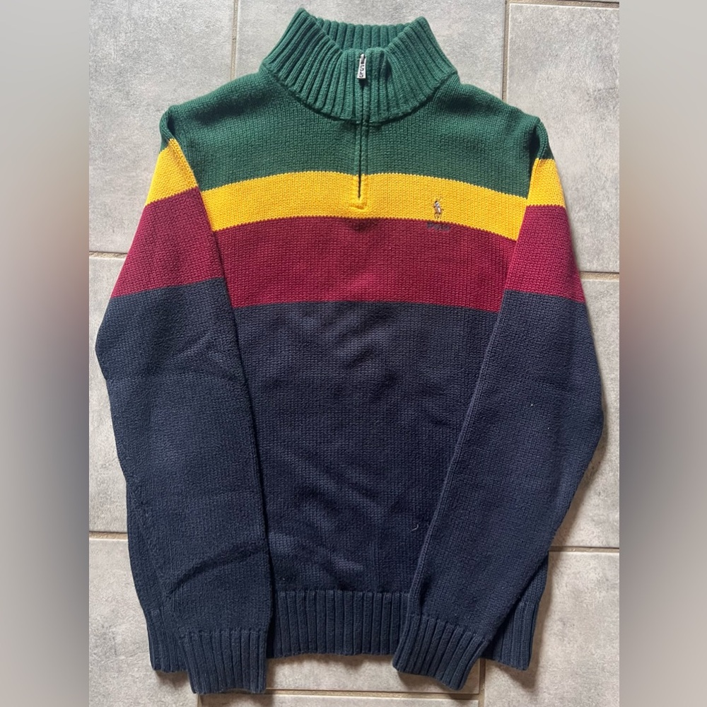 Polo Ralph Lauren quarter Zip Colorblock Mock Navy Pullover Sweater